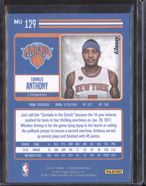 Carmelo Anthony 2016-17 Panini Studio 129 Glossy