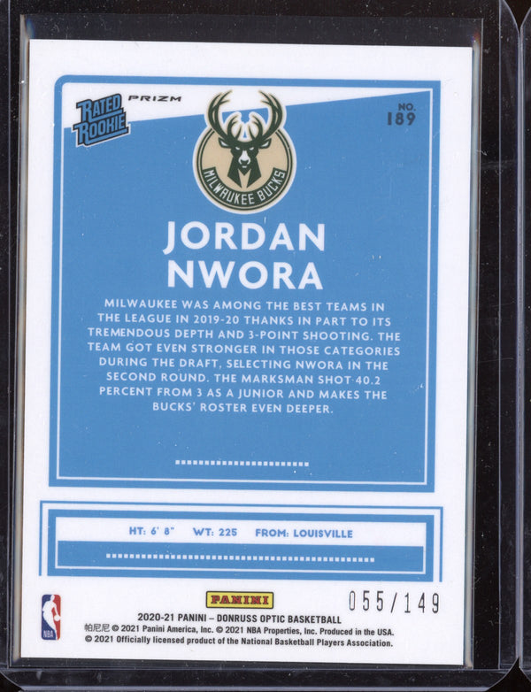 Jordan Nwora 2020-21 Panini Optic Lime Green Holo RC 55/149