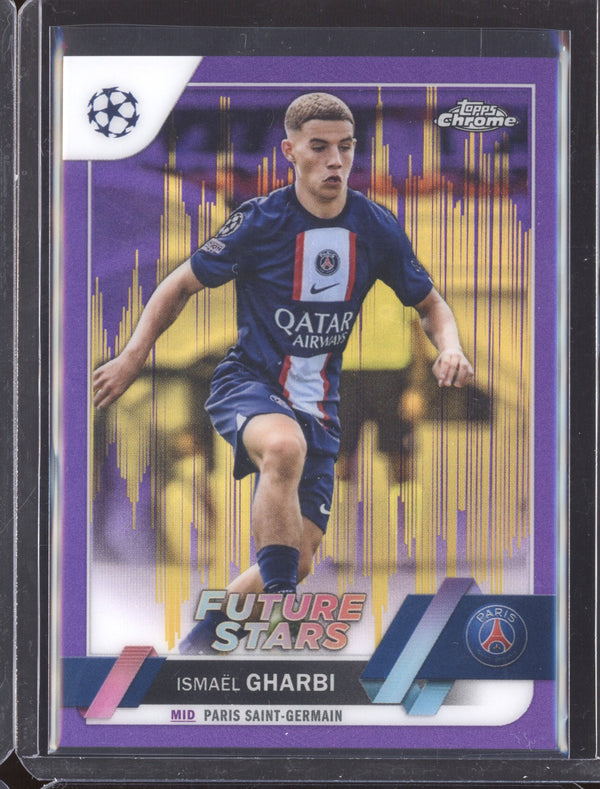 Ismael Gharbi 2022-23 Topps Chrome UEFA Club 137 Purple & Gold Seismic