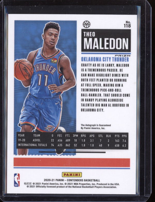 Theo Maledon 2020-21 Panini Contenders Rookie Ticket Variation Auto Silver RC