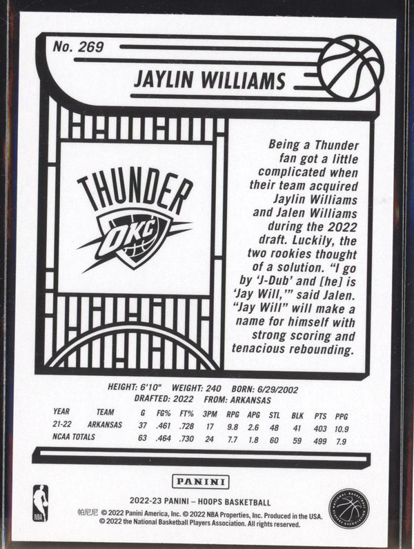 Jaylin Williams 2022-23 Panini Hoops 269 RC