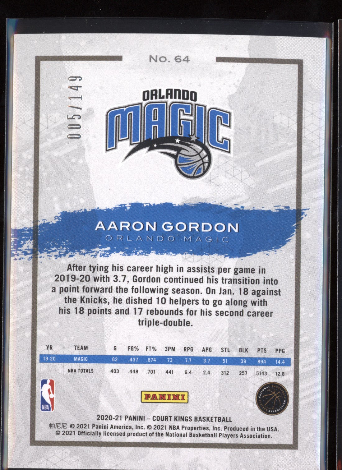 Aaron Gordon 2020-21 Panini Court Kings Ruby 005/149