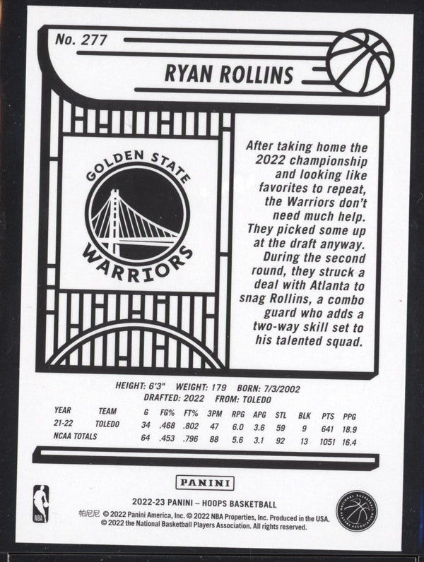 Ryan Rollins 2022-23 Panini Hoops 277 RC