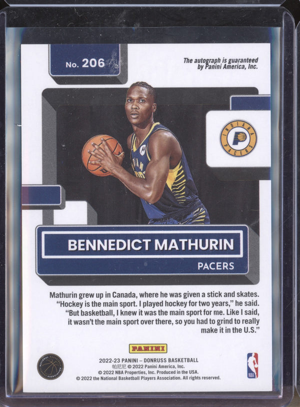 Bennedict Mathurin 2022-23 Panini Donruss 206 Choice Auto RC