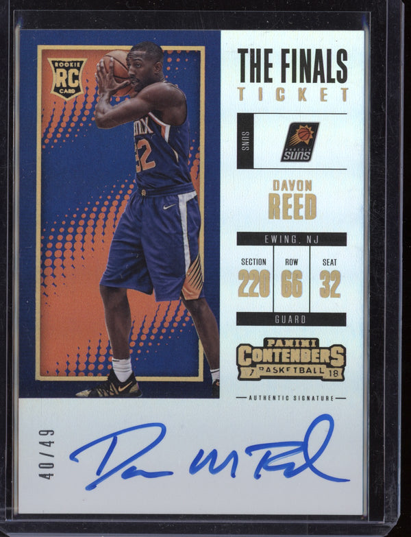 Davon Reed 2017-18 Panini Contenders The Finals Ticket Silver RC 40/49