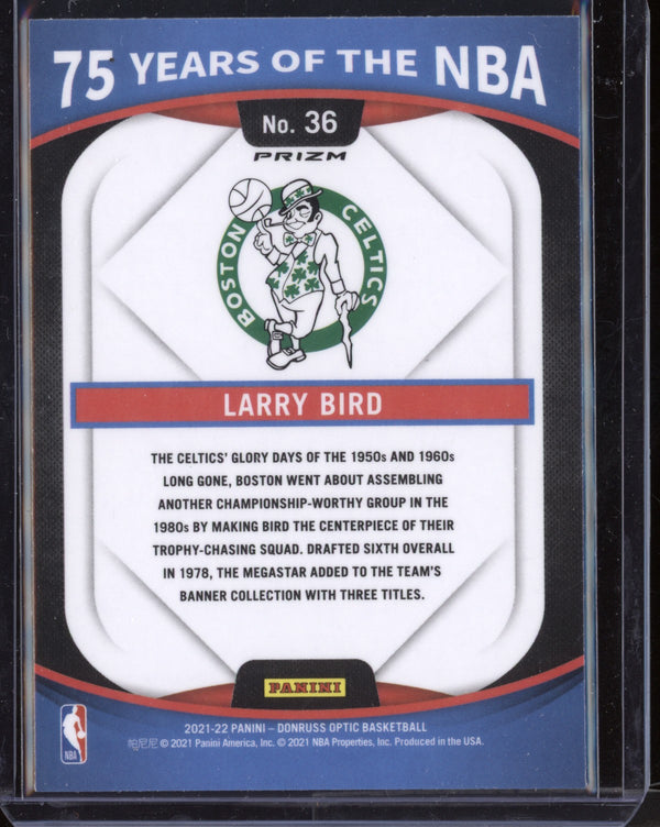 Larry Bird 2021-22 Panini Prizm 75 Years of NBA Optic