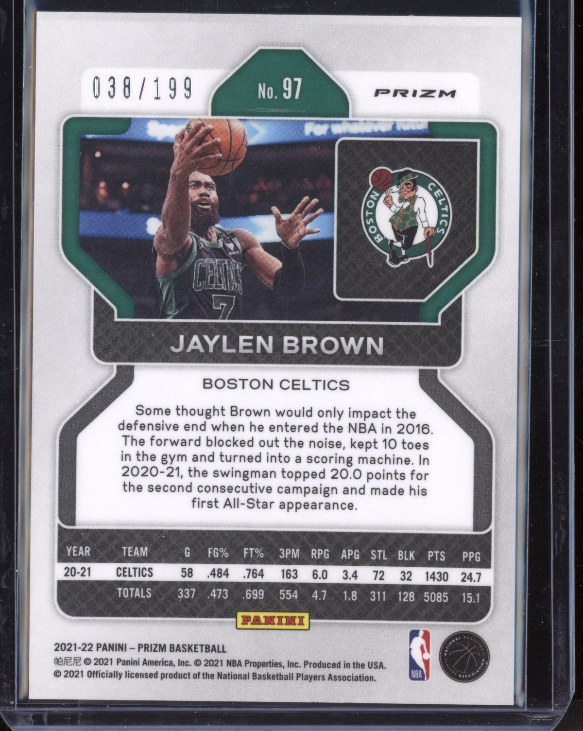 Jaylen Brown 2021-22 Panini Prizm Blue 38/199