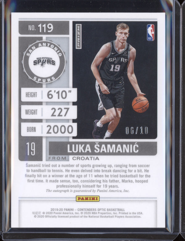 Luka Samanic 2019-20 Panini Contenders Optic Rookie Ticket Auto Gold RC 6/10