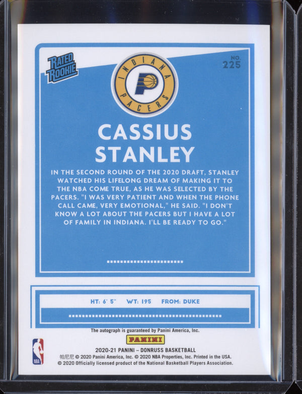 Cassius Stanley 2020/21 Panini Donruss Choice Auto RC