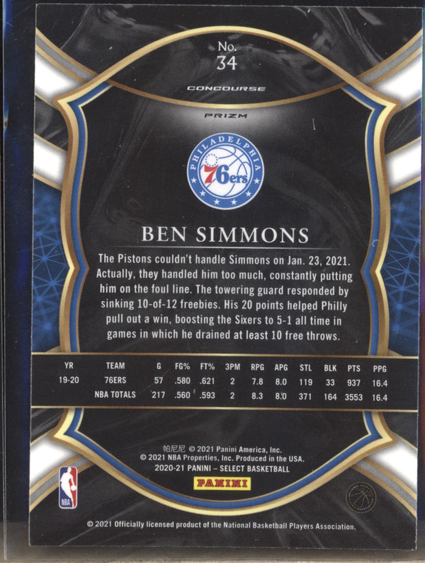 Ben Simmons 2020-21 Panini Select 34 Concourse Silver