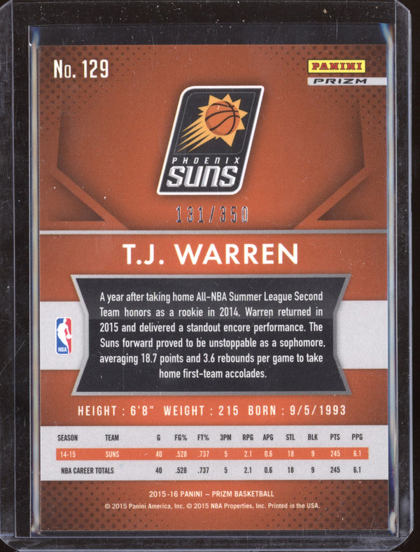 T.J. Warren 2015-16 Panini Prizm 129 Ruby Wave 131/350