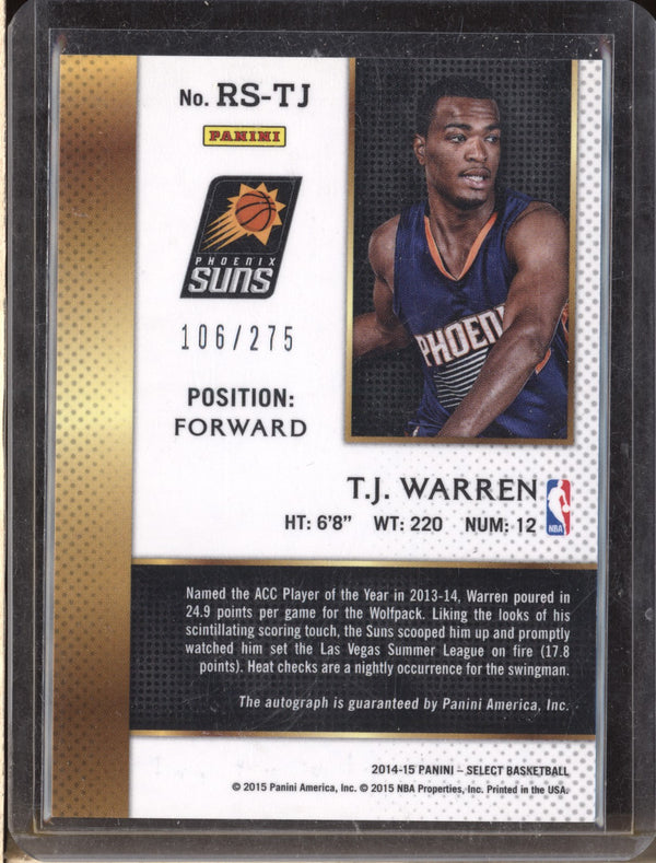 T.J. Warren 2014-15 Panini Select RS-TJ Rookie Signatures Auto RC 106/275