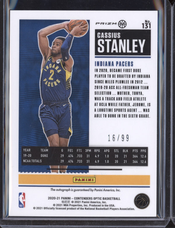 Cassius Stanley 2020-21 Contenders Optic Ticket Variation Auto Red RC 16/99