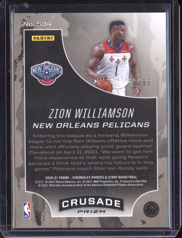 Zion Williamson 2020/21 Panini Chronicles Crusade Blue 42/99