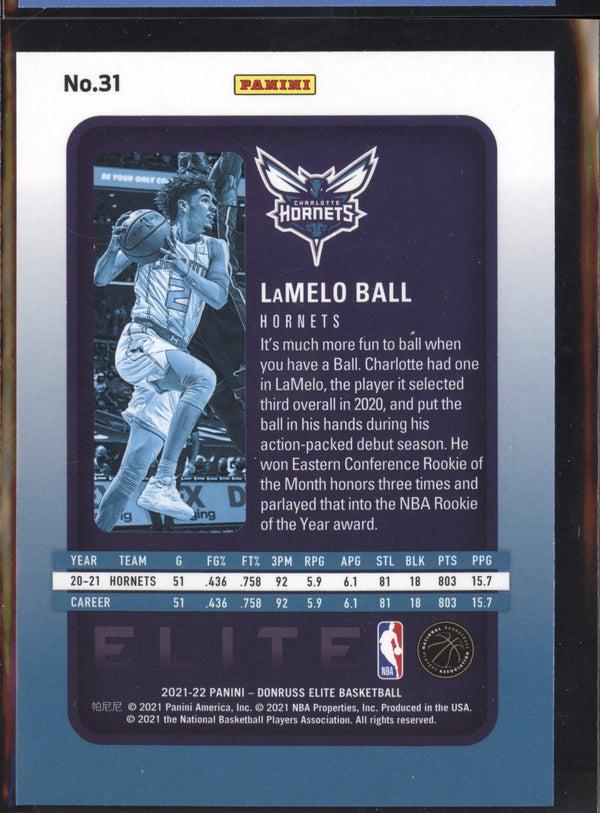 LaMelo Ball 2021-22 Panini Donruss Elite Orange