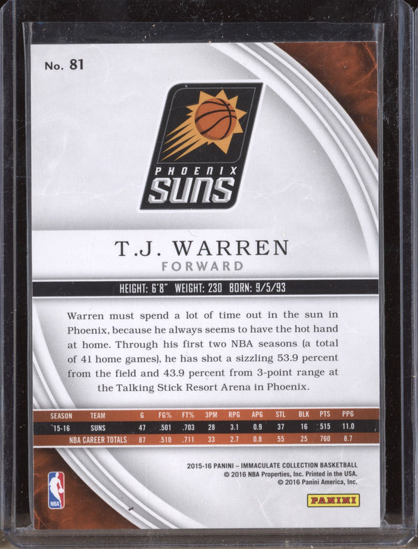 T.J. Warren 2015-16 Panini Immaculate 81 Blue 9/10