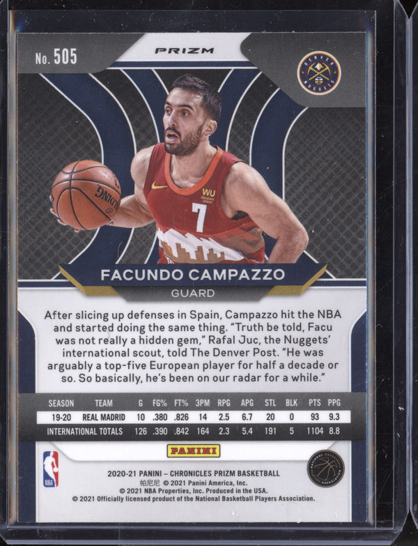 Facundo Campazzo 2020/21 Panini Chronicles Prizm Silver RC