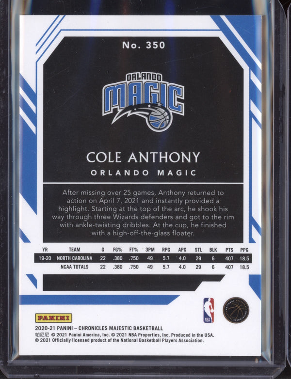 Cole Anthony 2020-21 Panini Chronicles Majestic RC 4/99