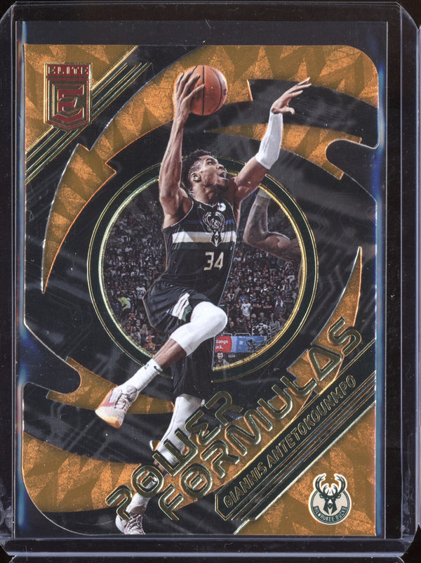 Giannis Antetokounmpo 2021/22 Panini Donruss Elite Power Formulas Orange Die-Cut