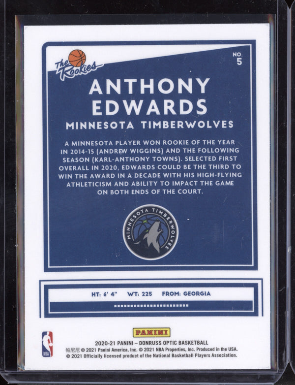 Anthony Edwards 2020 Panini Donruss Optic Basketball The Rookies