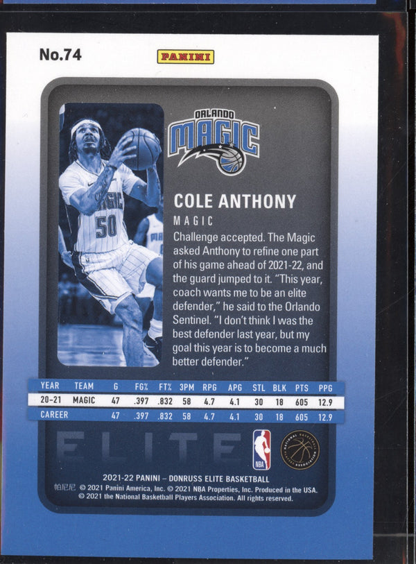 Cole Anthony 2021-22 Panini Donruss Elite Orange