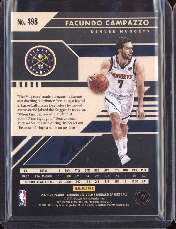 Facundo Campazzo 2020-21 Panini Chronicles Gold Standard RC 23/99