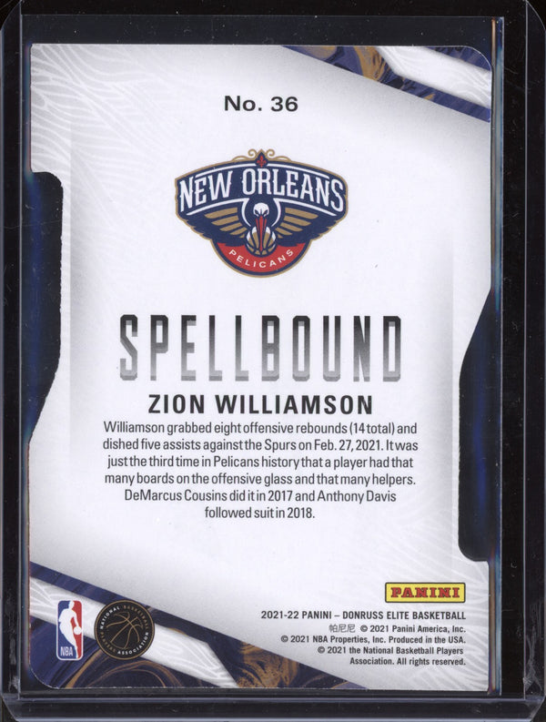 Zion Williamson 2021/22 Panini Donruss Elite  Spellbound Orange Die-Cut