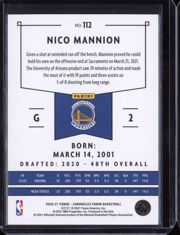 Nico Mannion 2020-21 Panini Chronicles Blue RC 54/99