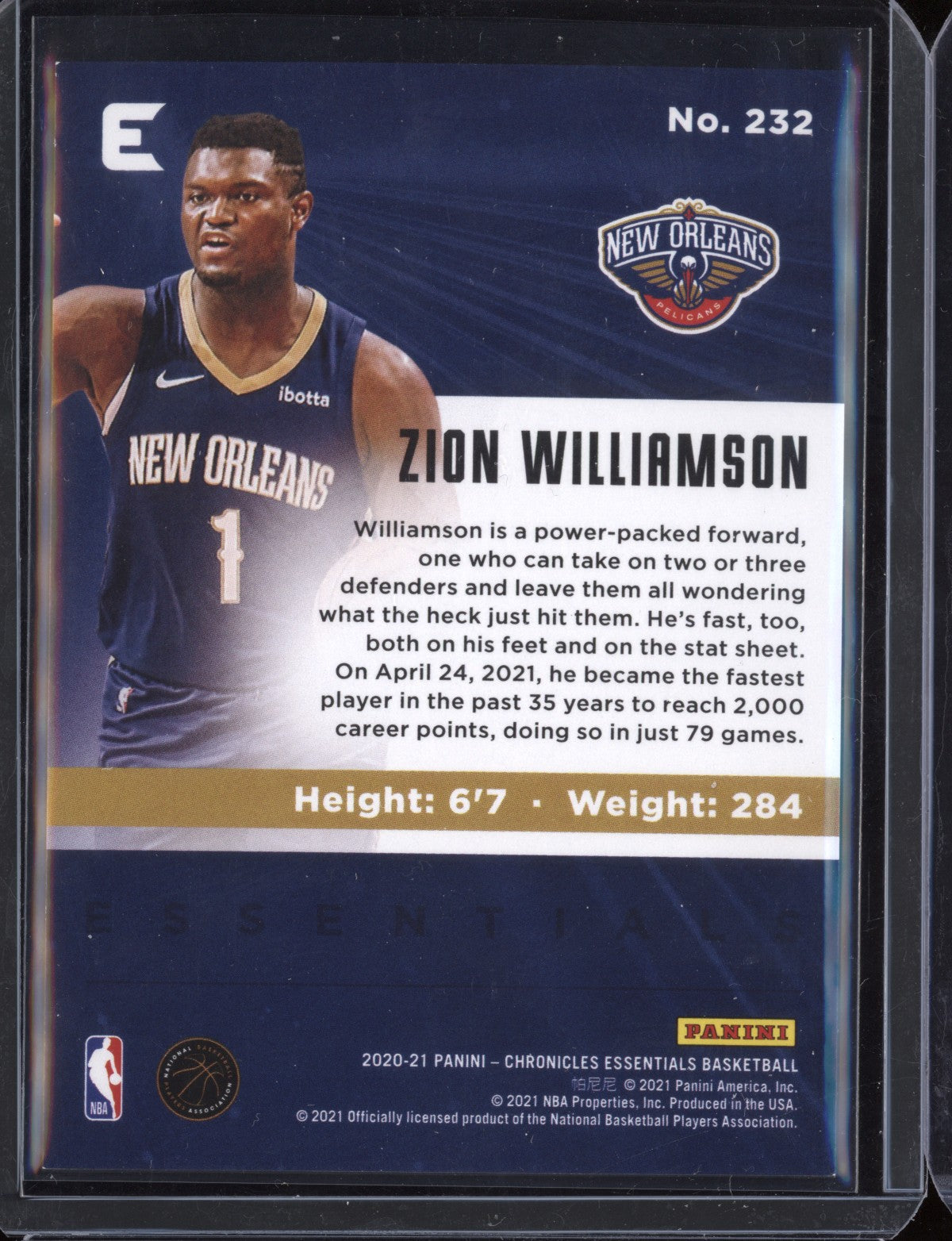 Zion Williamson 2020/21 Panini Chronicles Essentials Blue 11/99