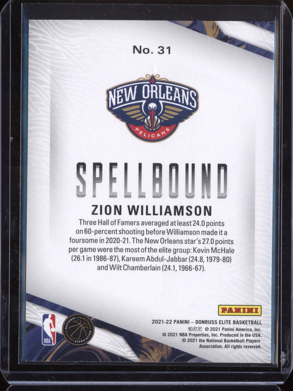 Zion Williamson 2021/22 Panini Donruss Elite Spellbound