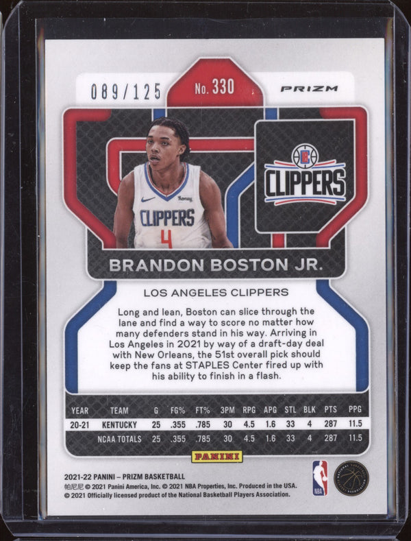 Brandon Boston Jr. 2021-22 Panini Prizm 330 Blue Cracked Ice RC 89/125