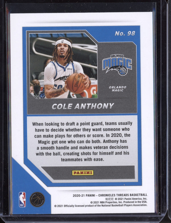 Cole Anthony 2020-21 Panini Chronicles Threads RC