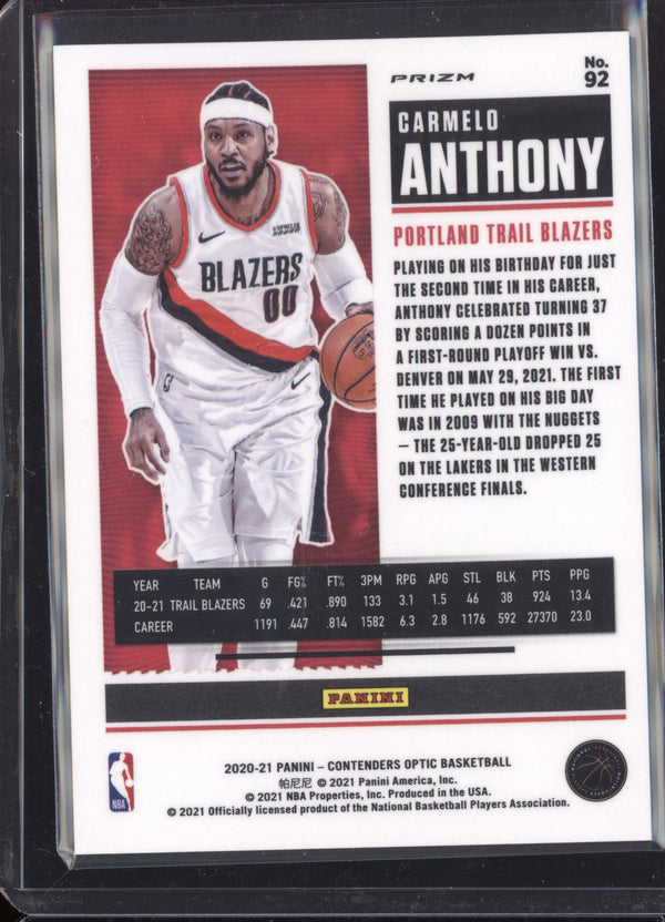 Carmelo Anthony 2020/21 Panini Contenders Optic