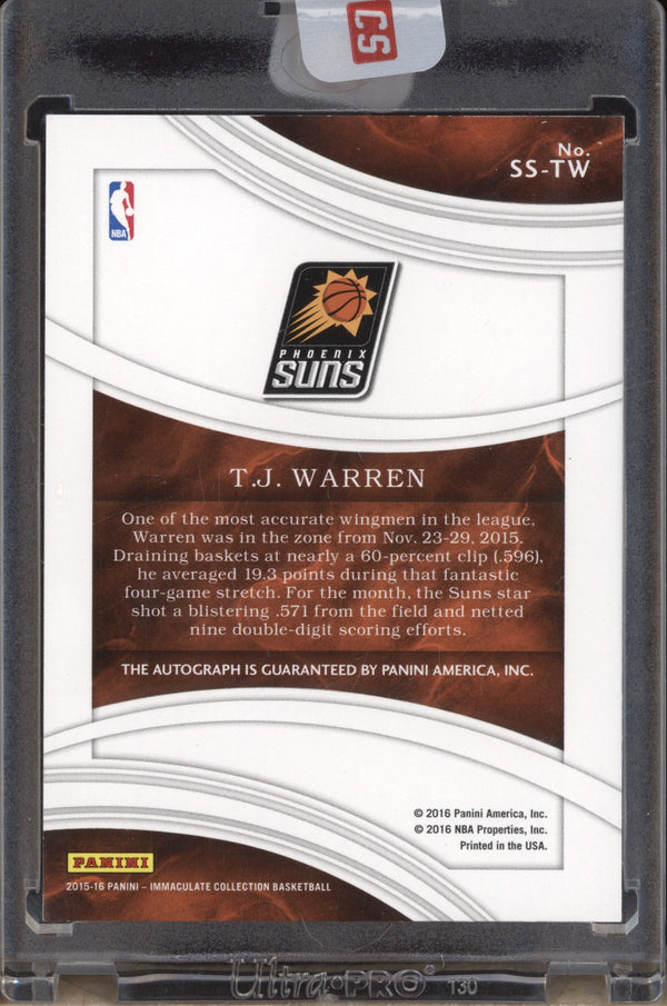 T.J. Warren 2015-16 Panini Immaculate SS-TW Shadowbox Signatures Auto 53/99