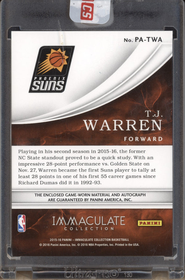 T.J. Warren 2015-16 Panini Immaculate SS-TW Patch Auto 1/60