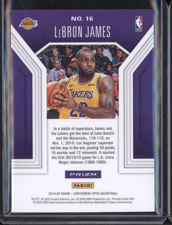 Lebron James 2019-20 Panini Contenders Optic Playing the Numbers Game