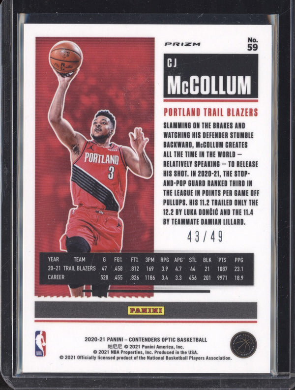 CJ McCollum 2020/21 Panini Contenders Optic Orange 43/49