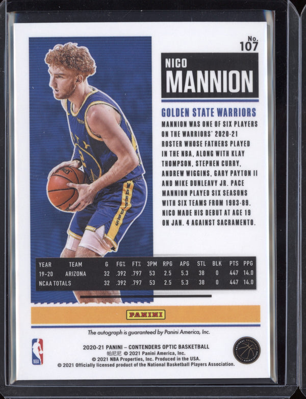 Nico Mannion 2020-21 Panini Contenders Optic Rookie Ticket Auto