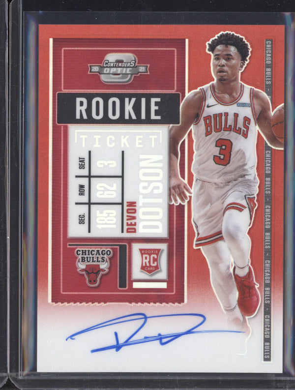 Devon Dotson 2020/21 Panini Contenders Optic Rookie Ticket Auto Red RC 84/149