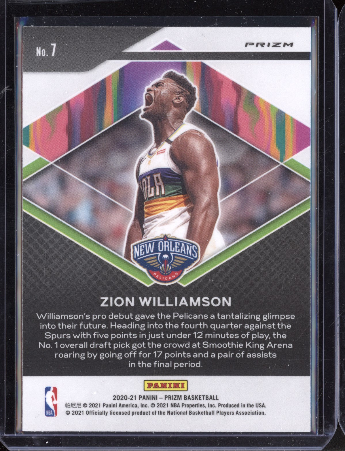 Zion Williamson 2020-21 Panini Prizm Fearless Silver