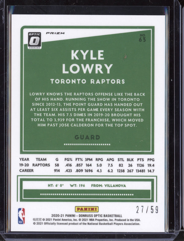 Kyle Lowry 2020-21 Panini Optic Blue Holo 27/59