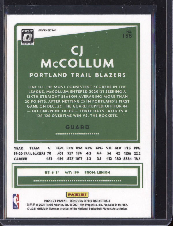 CJ McCollum 2020-21 Panini Prizm Holo