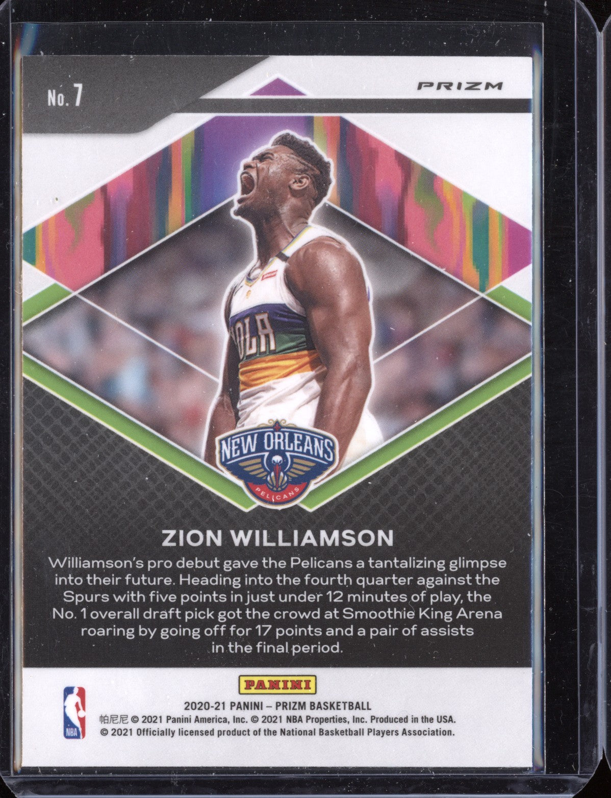 Zion Williamson 2020-21 Panini Prizm Fearless Silver