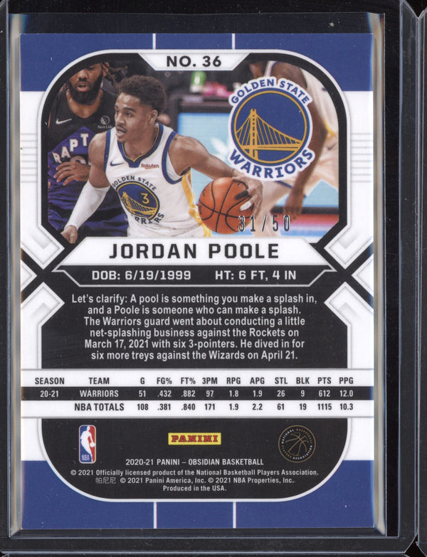 Jordan Poole 2020-21 Panini Obsidian Orange Etch 31/50