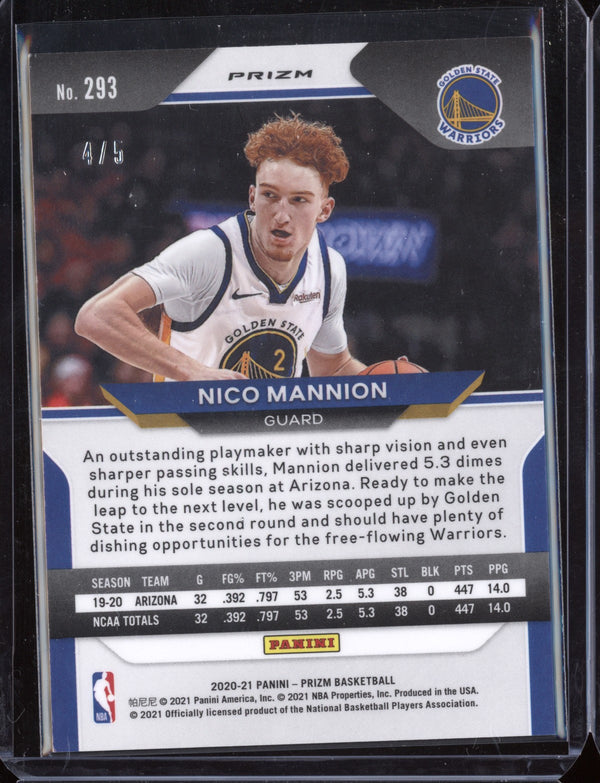 Nico Mannion 2020-21 Panini Prizm Black Gold RC 4/5