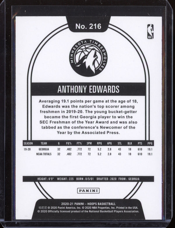 Anthony Edwards 2020-21 Panini Hoops Base RC