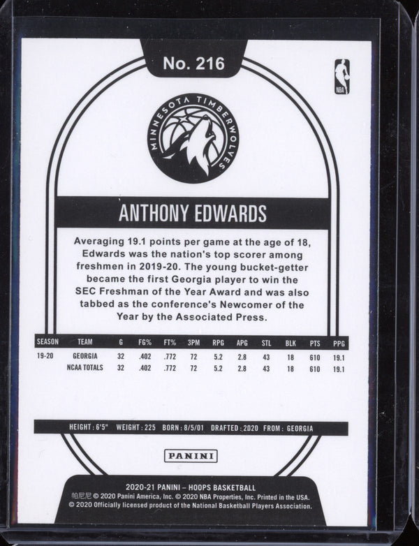 Anthony Edwards 2020-21 Panini Hoops Base RC