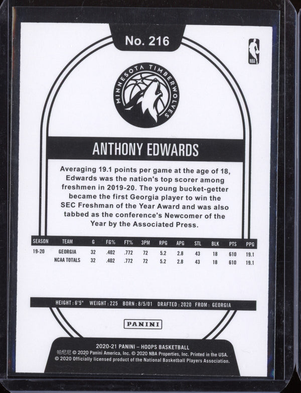 Anthony Edwards 2020-21 Panini Hoops Base RC