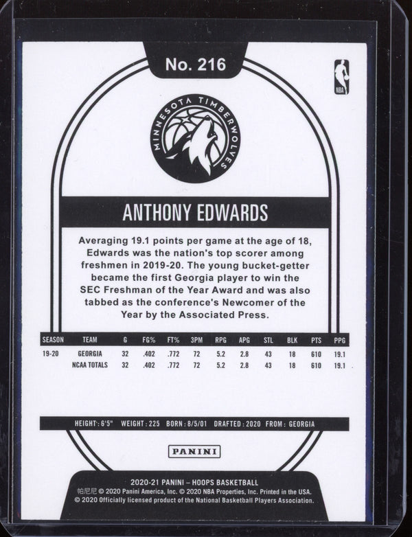 Anthony Edwards 2020-21 Panini Hoops Base RC