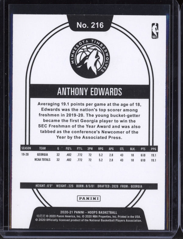 Anthony Edwards 2020-21 Panini Hoops Base RC